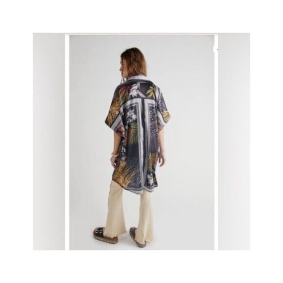 Free People Island Time Kimono Style Oversized Silky Shirt - Picture 2 of 11